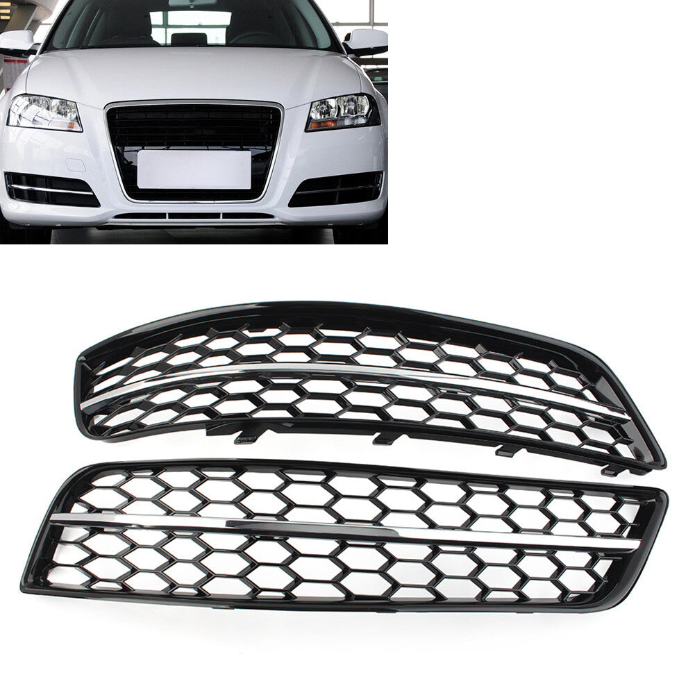 Front Bumper Honeycomb Mesh Fog Light Grille Cover Chrome for Audi A3 8P 09-13