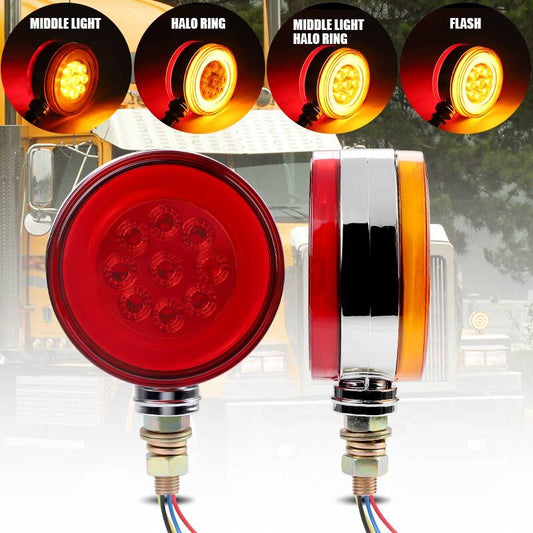 2X 4Round Dual Face LED Pedestal Fender Brake Turn Signal Light Amber/Red Truck