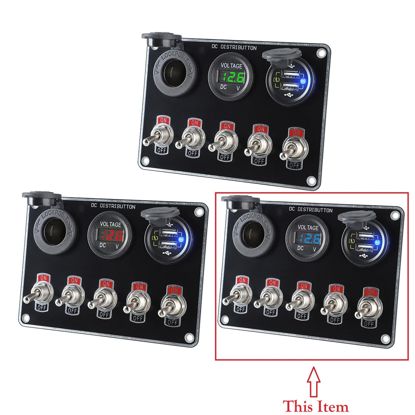 Metal joystick ignition switch panel voltmeter dual USB 12V racing car truck boat - n