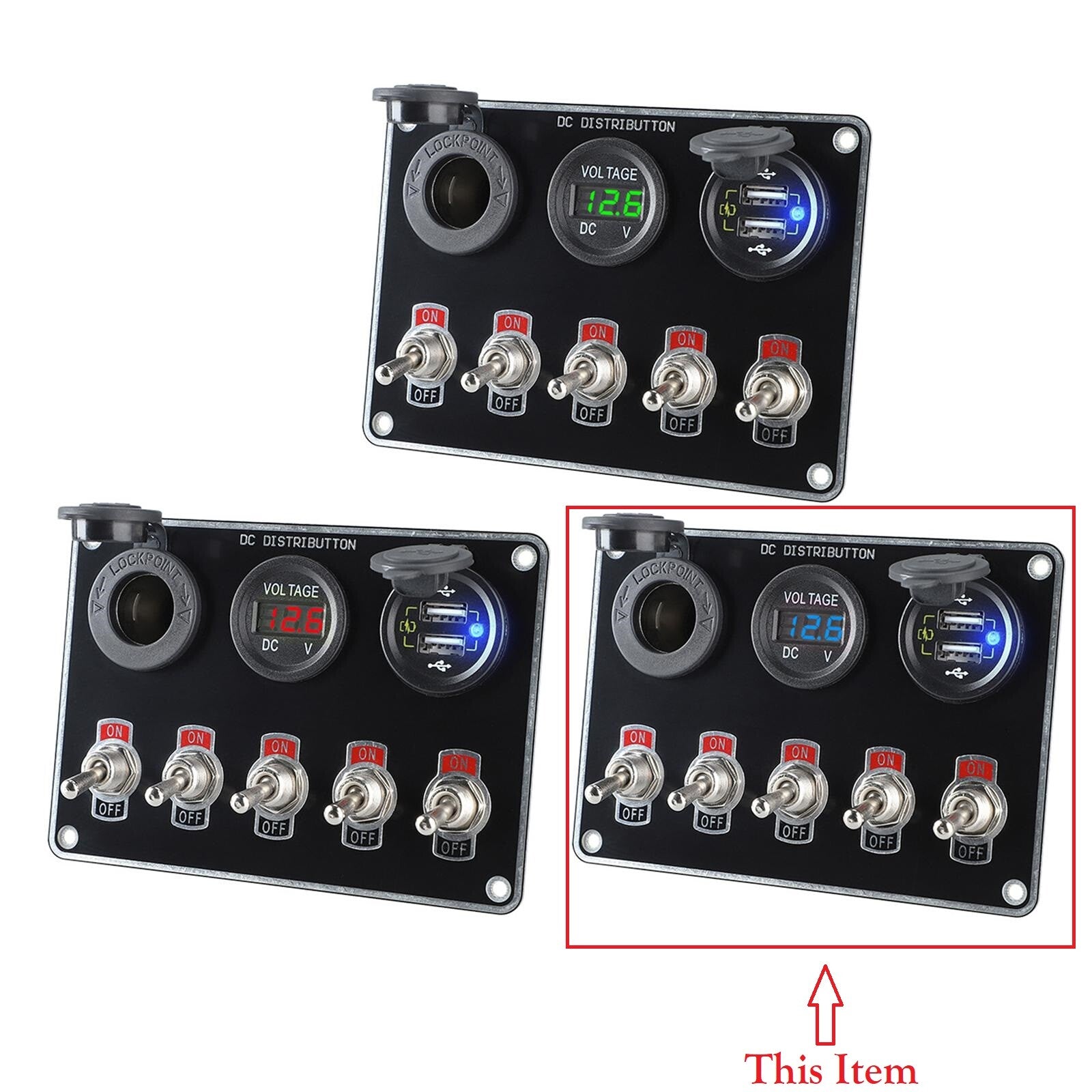 Metal joystick ignition switch panel voltmeter dual USB 12V racing car truck boat - n