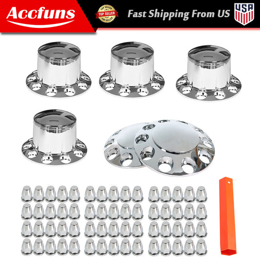 33mm Lug Nuts, Front and Rear Chrome Wheel Covers, Semi-Truck Wheel Kit, Axle Covers - New Product n