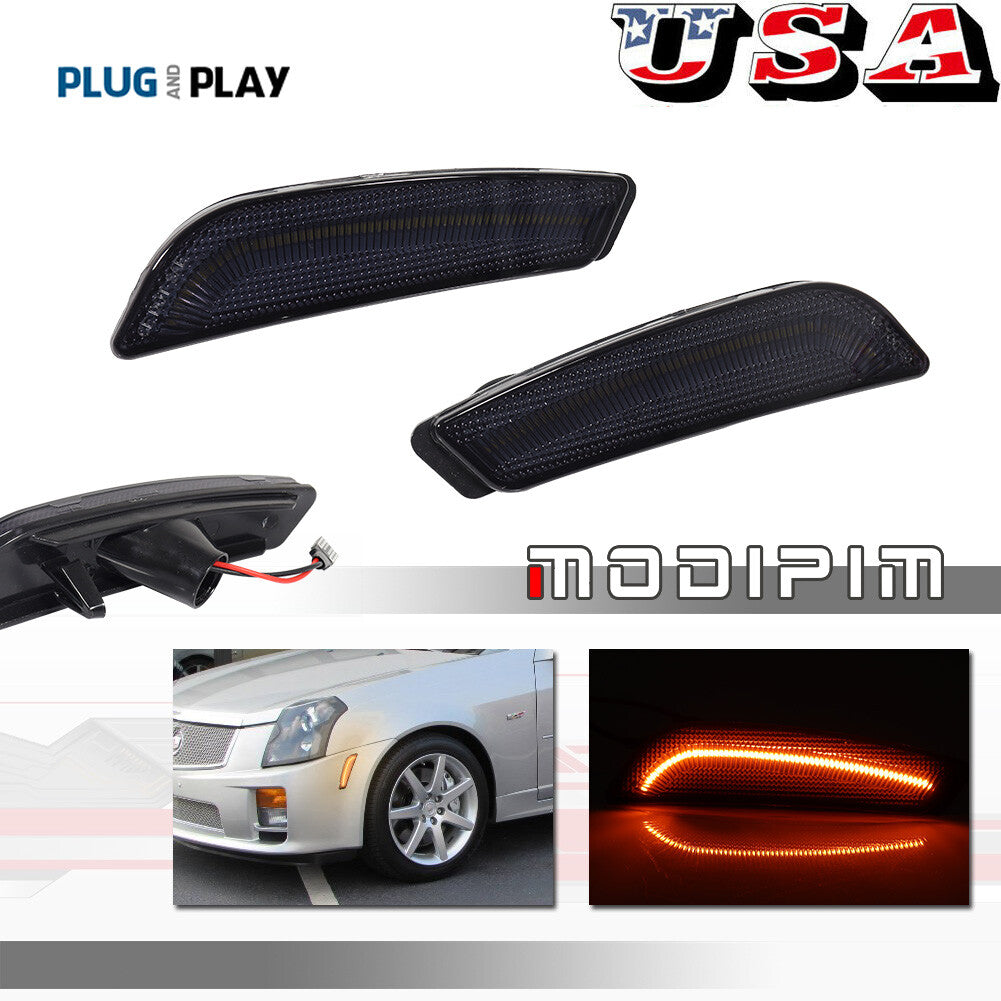 For 03-07 for Cadillac CTS CTS V Front Side Marker Lights Smoke Lens Amber LED Lights - v