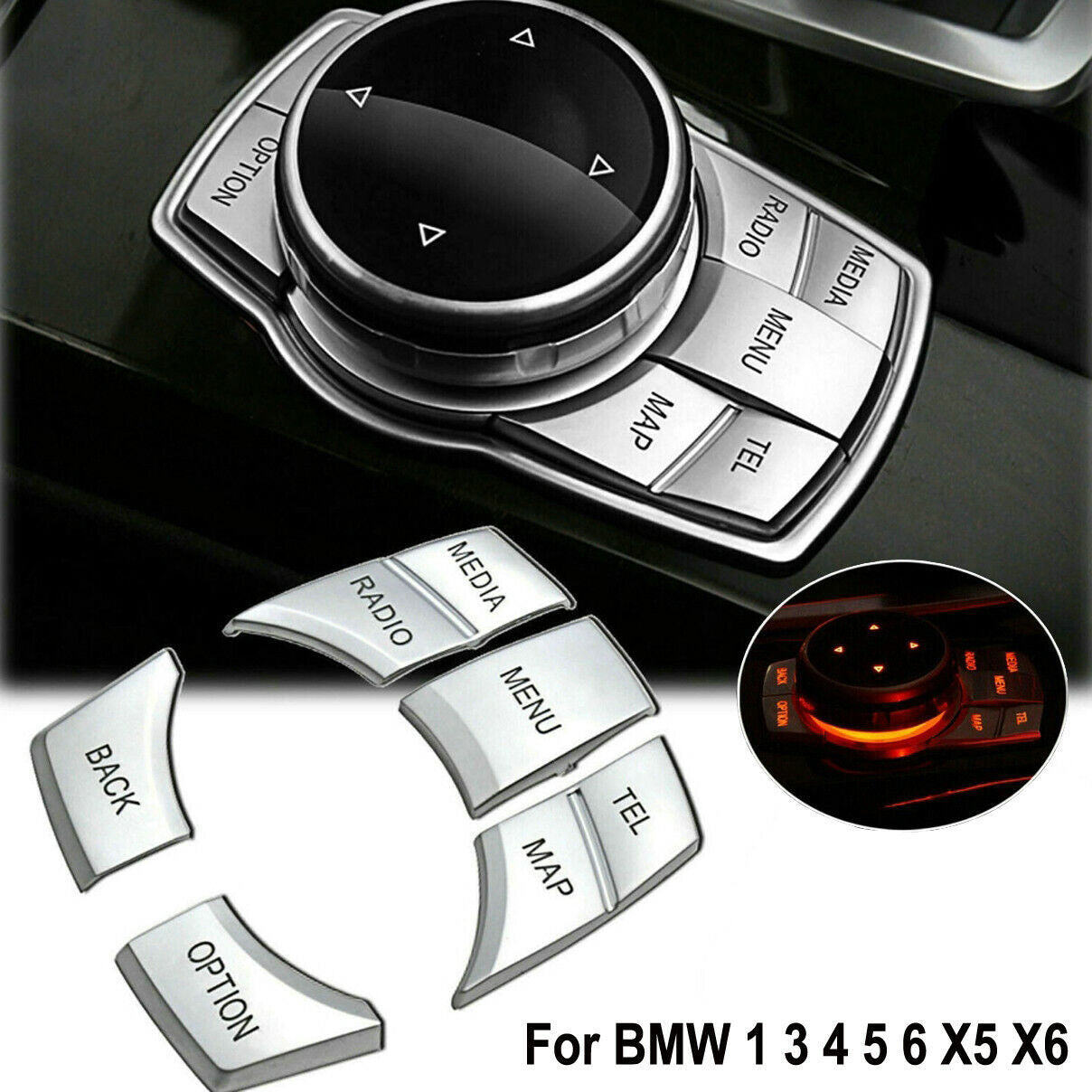 Chrome-plated iDrive Multimedia 7 button decorative cover for X1 X3 X5 X6 n