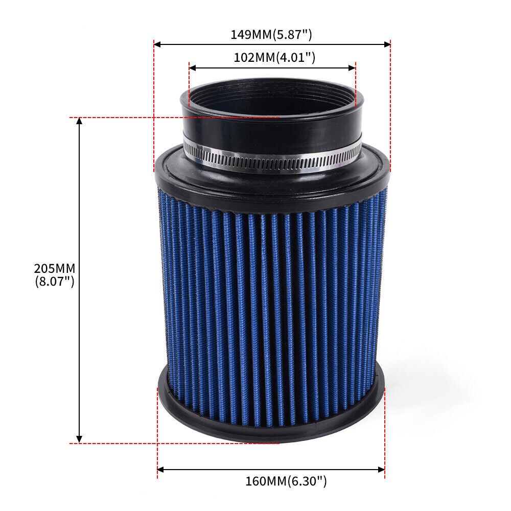 Blue 4 102mm High Flow Inlet Round Dry Air Filter Cold Air Intake Replacement Q