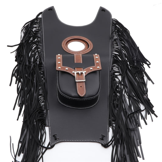 Black Fringed PU Leather Tank Bib Gas Tank Bag Pad Pouch Cover for Harley for Honda Q