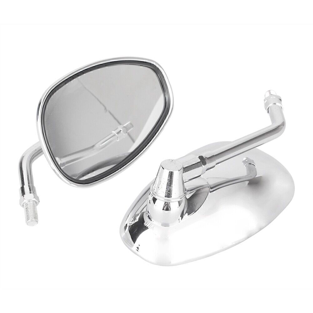 2x 10mm Chrome Thread Universal Rear View Mirrors Oval Side Mirrors Q