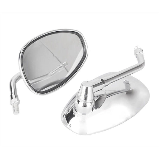 2x 10mm Chrome Thread Universal Rear View Mirrors Oval Side Mirrors Q
