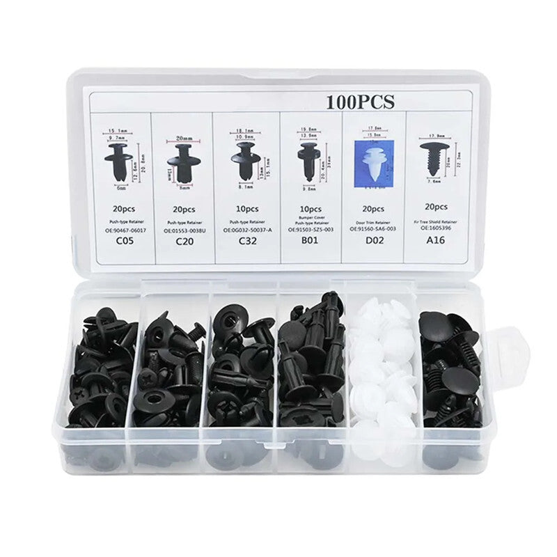 100PC Car Fender Push Retainer Body Pin Rivet Bumper Clip Fixed Removal Tool Set