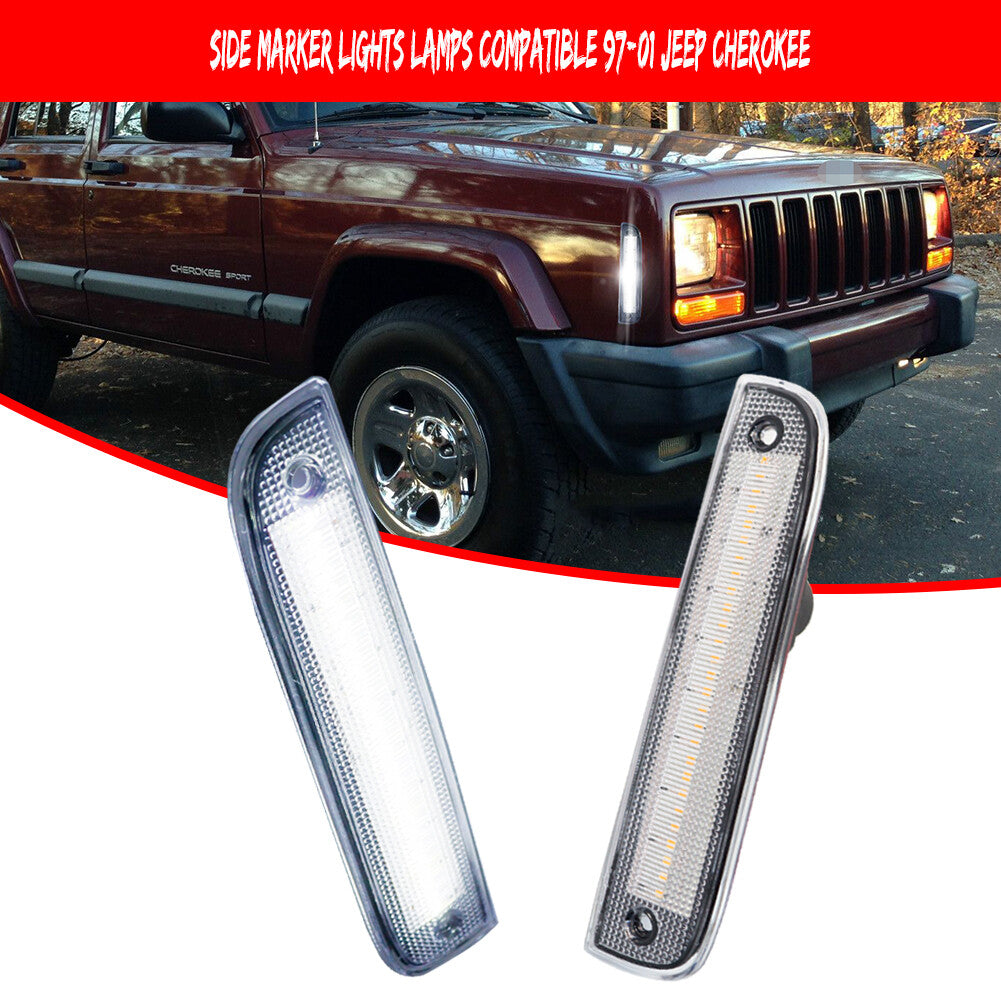 Clear Lens Side Marker Corner LED White Parking Lights for 1997-01 for Jeep Cherokee - v
