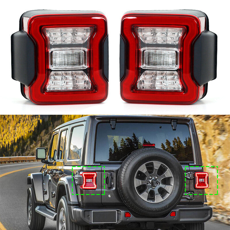 A pair of LED taillight assemblies suitable for Jeep Wranglers around 2018 models.
