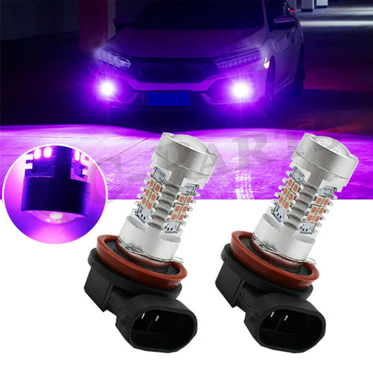 2 Pink and Purple H11 H8 LED Fog Light DRL Bulbs