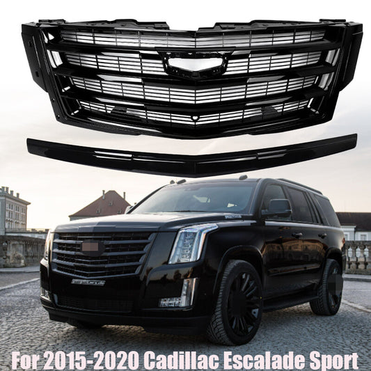 Gloss Black For 2015-20 for Cadillac for Escalade W/Camera Hole Front Bumper Grille Trim n
