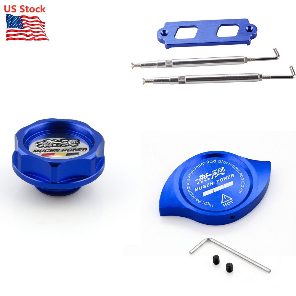 Mugen Blue Engine Oil Filler Cap+Radiator Cap+Battery Tie Down Q