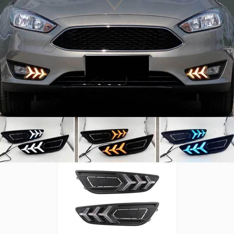 Fit for Ford Focus 2015-2018 Tricolor Front Bumper Lamp LED Fog Light Refit 2PCS