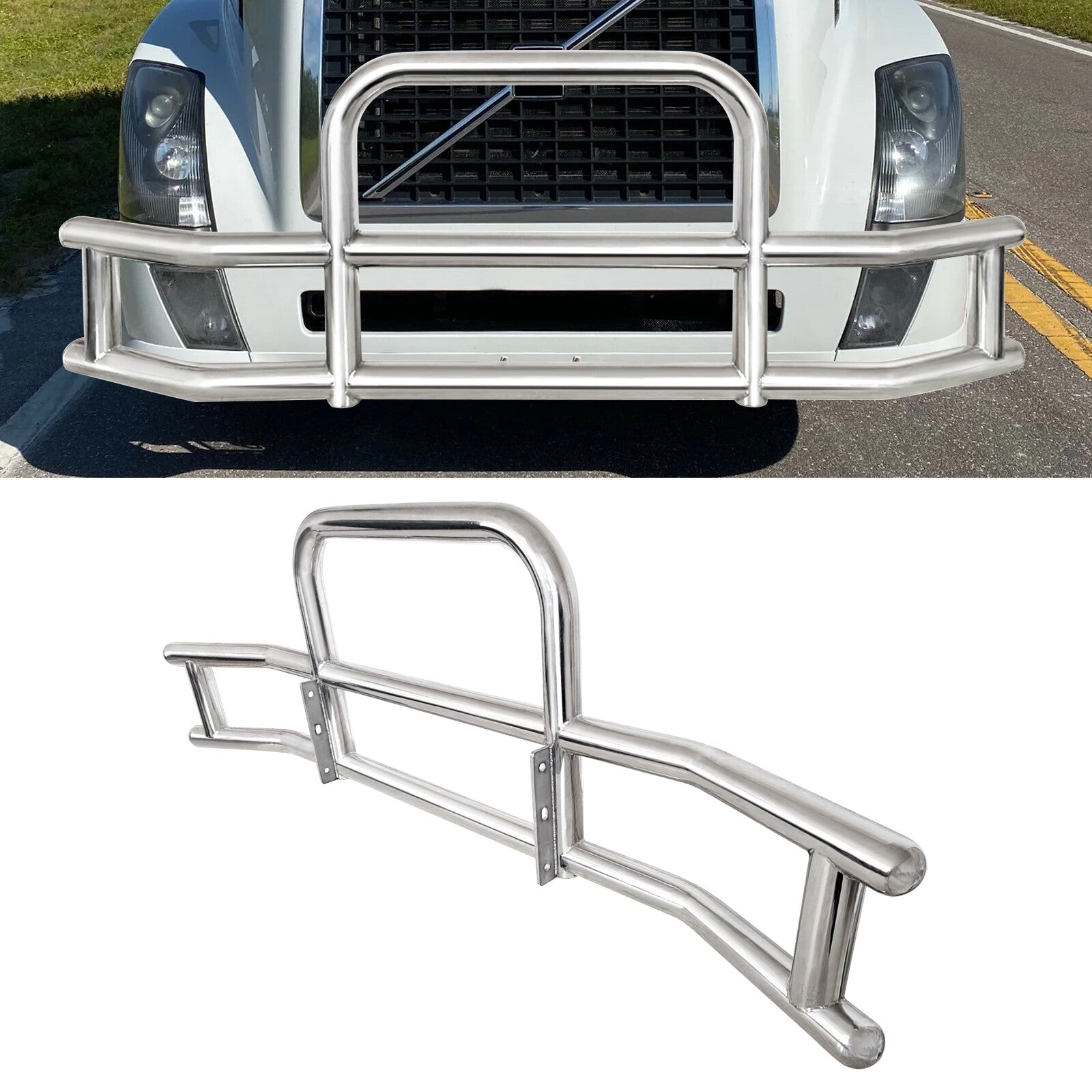 Stainless Steel Front Bumper Deer Guard for Volvo VN/VNL 2004-2017 w/ Bracket v