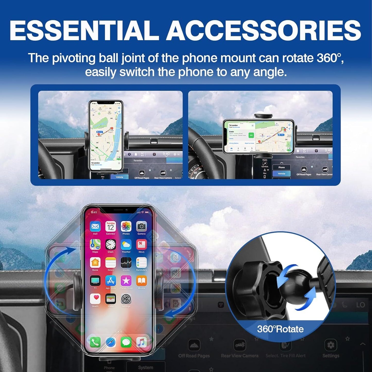 360-degree mobile phone holder/stand suitable for 2018-2022 for Honda Accord with 8-inch screen. n