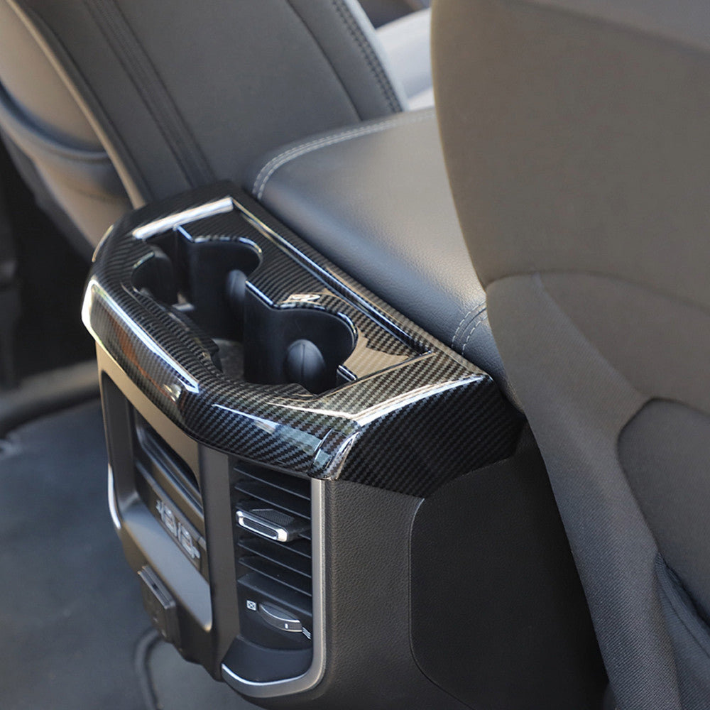 Carbon Fiber Rear Armrest Box Water Cup Holder Cover Trim for Dodge for RAM 2018-23