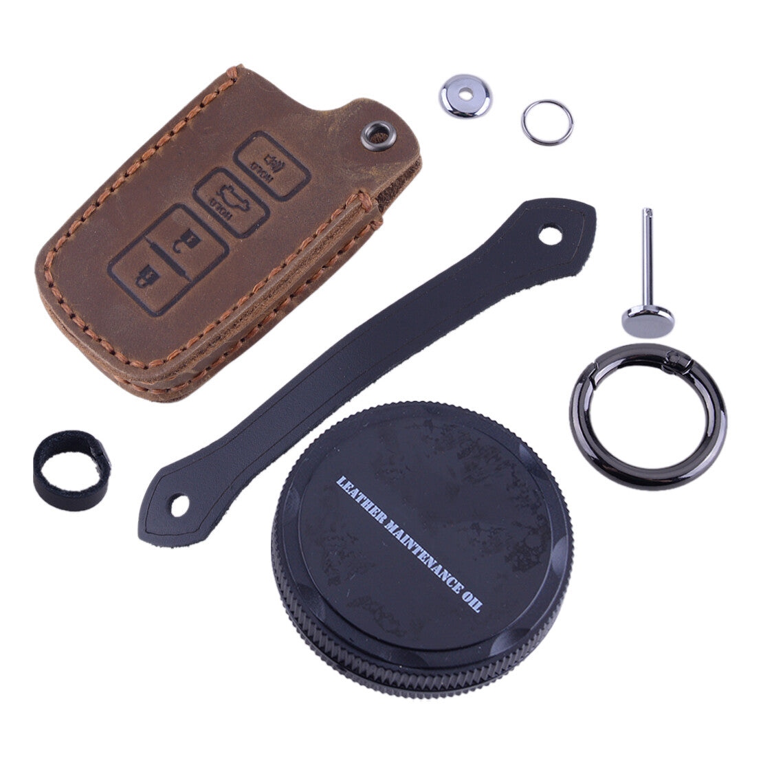 Leather 4 Button Key Fob Case w/ Keychain Fit for Highlander for Avalon for Camry v