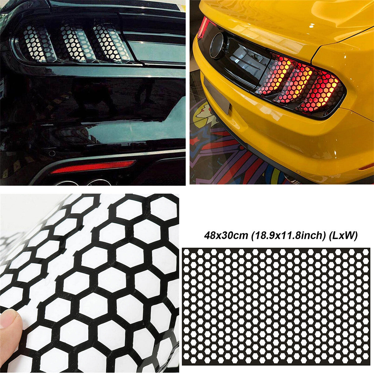 Black Car Rear Tail Light Cover Honeycomb Sticker Tail-lamp Decal Accessories