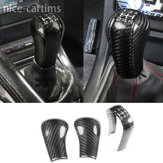 3Pcs Real Carbon Fiber Gear Shift Knob Panel Set Trim for Nissan GTR R32 R33 R34