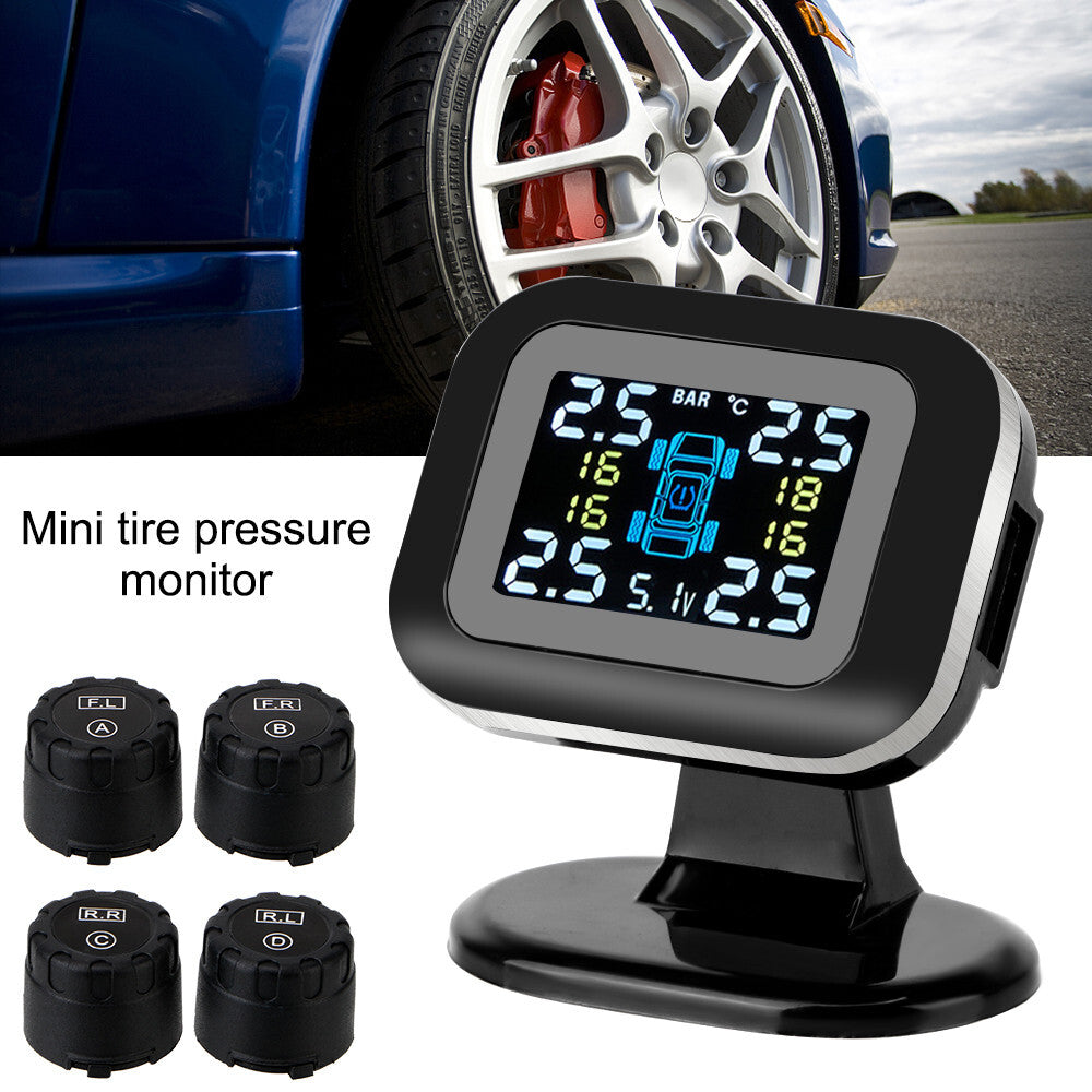 Wireless TPMS LCD Car Tire Pressure Monitoring System Alarm 4Pcs External Sensor