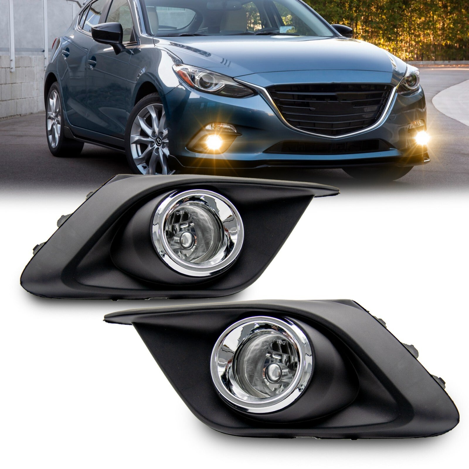 Fog Light Driving Light Fits 2014 - 2016 for Mazda 3 with H11 12V 55W Halogen Bulb - v