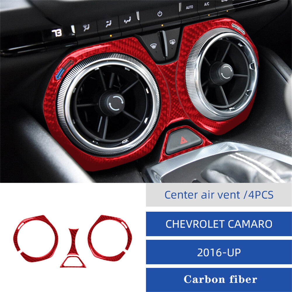 Red Carbon Fiber Center Air Vent Outlet Panel Cover for Chevrolet Camaro 2016-23