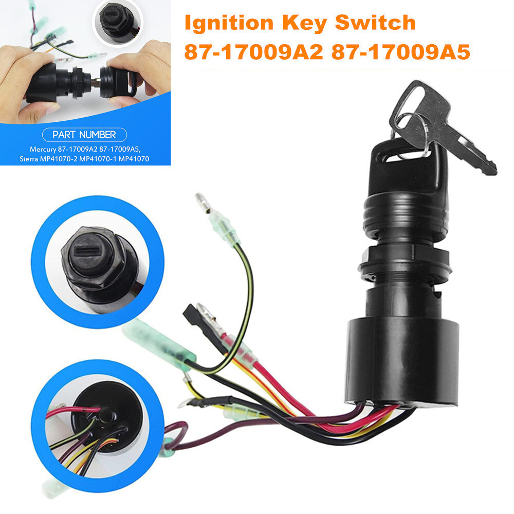 Ignition key switches 87-17009A2 and 87-17009A5 are suitable for Mercury outboard motor control boxes. n