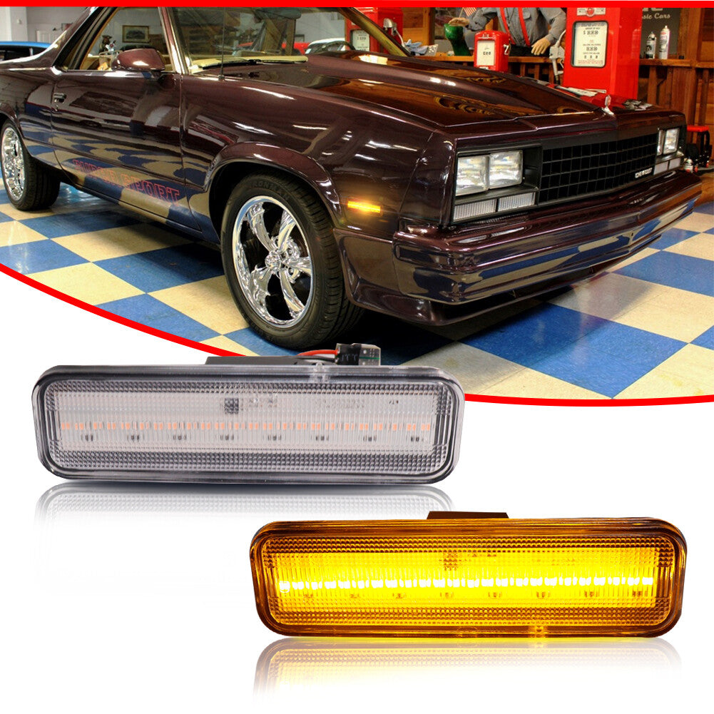 Clear Amber LED Side Marker Lights for 82-87 for El Camino and for GMC Caballero - v