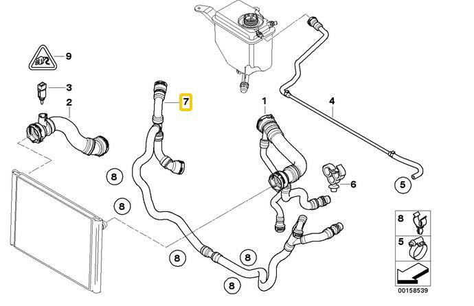 Extended tank radiator cooling water hoses suitable for E60, E63, 523i, 525i, 630i- n