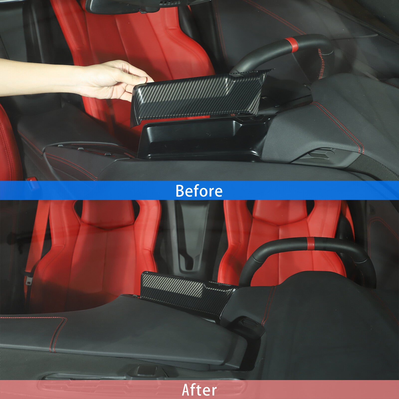 Red Carbon Fiber Headlight Button Panel Protective Cover for Corvette C8 Coupe 1LT 2020-24- v
