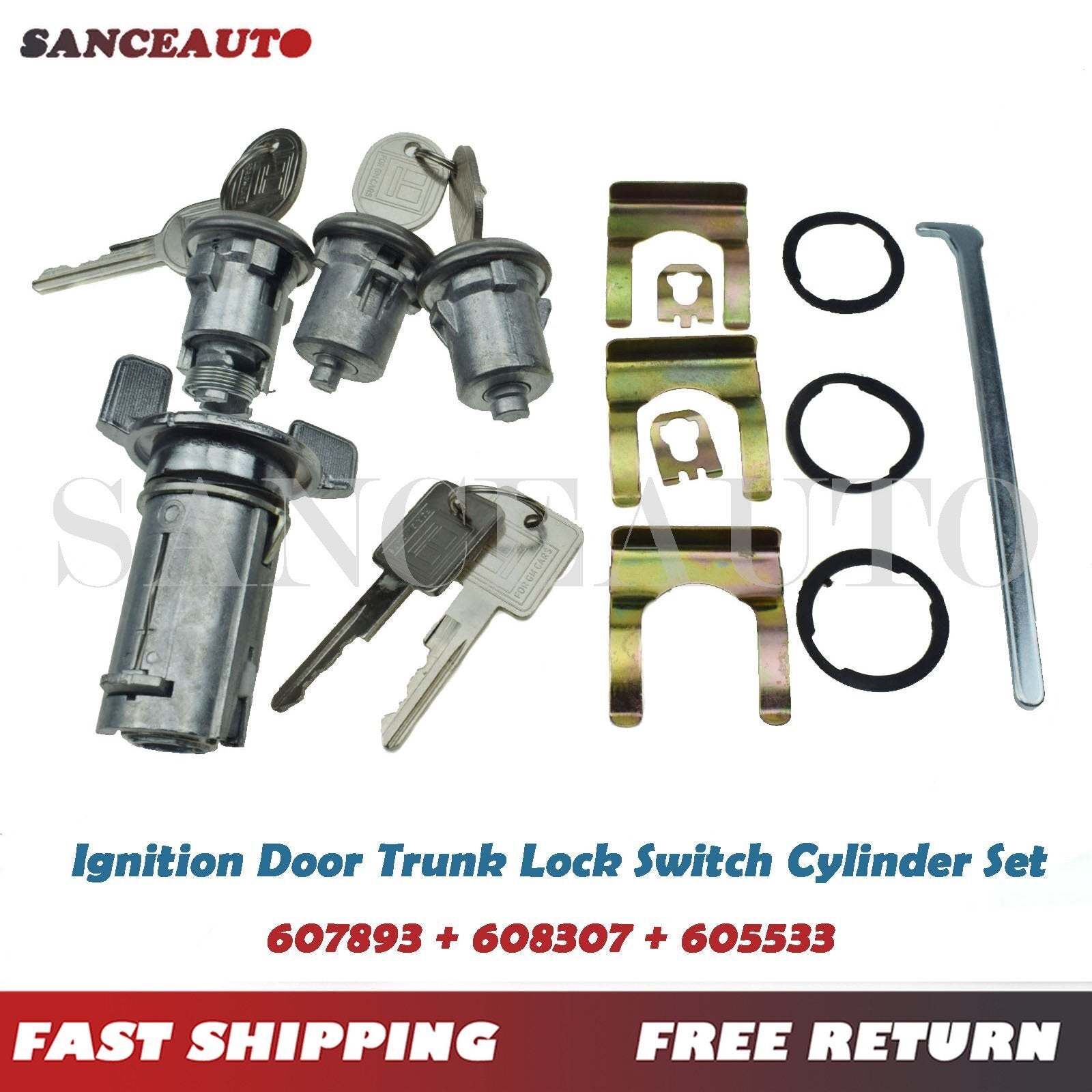 New for Chevy for Pontiac for Buick Ignition Door Trunk Lock Switch Cylinder W/ Keys Set n