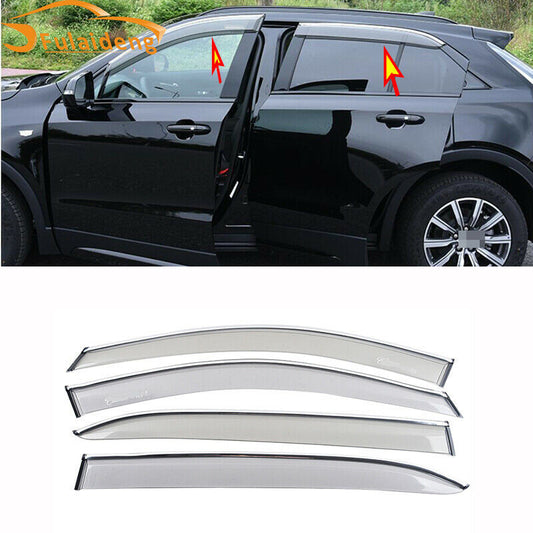 for Cadillac XT4 2018-21 W/Chrome Window Vent Sun Shade Rain Guard Door Visor 4x