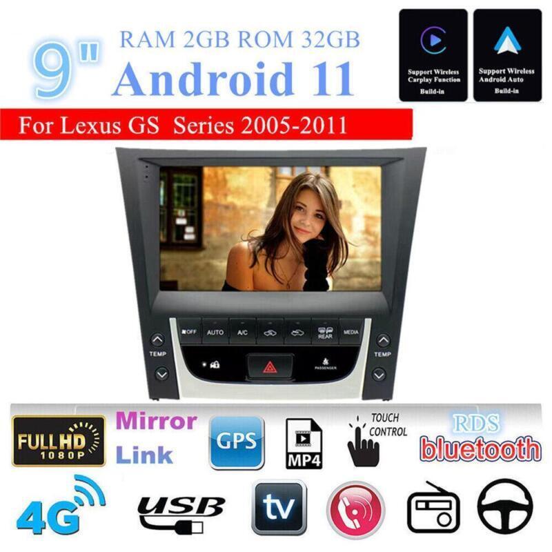 9 For Android11 for RAM 2GB ROM 32GB Car Stereo Radio for Lexus GS Series 2005-11