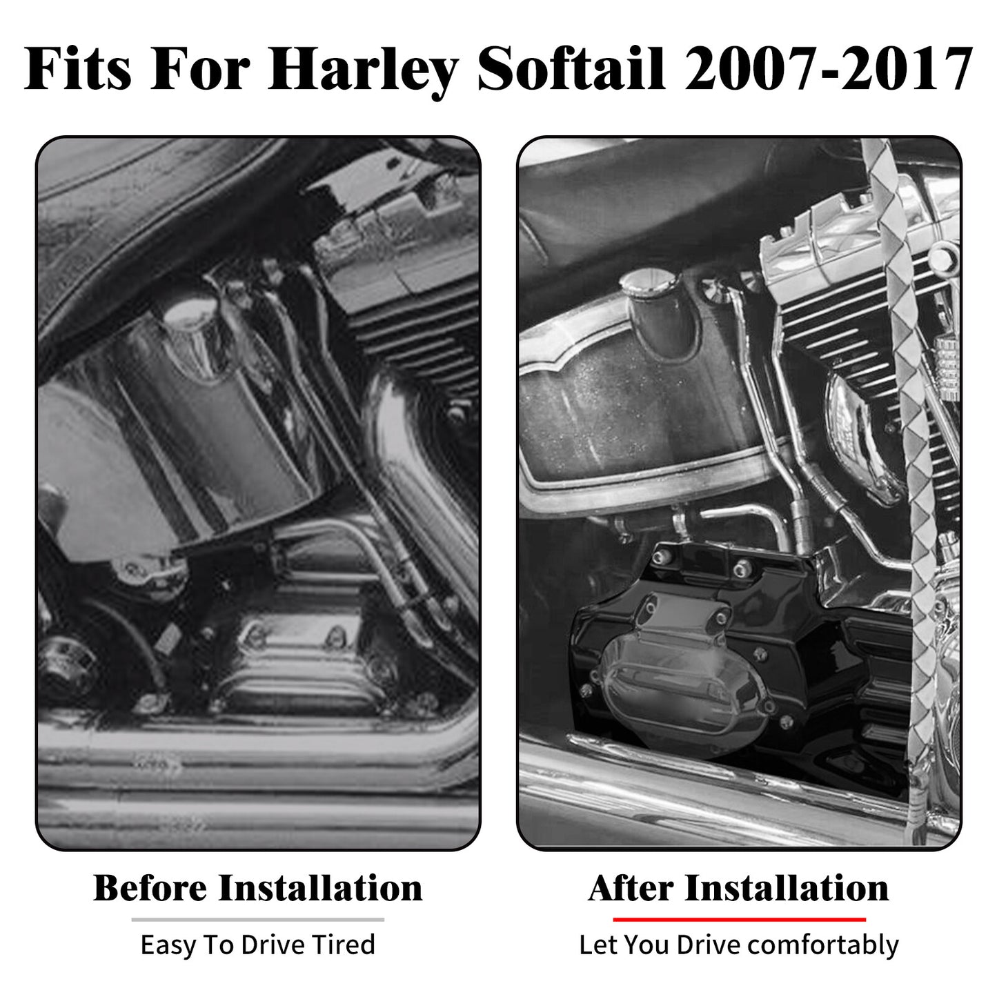 Black Engine Transmission Interface Trim Cover for Harley Softail Fat Boy 07-17