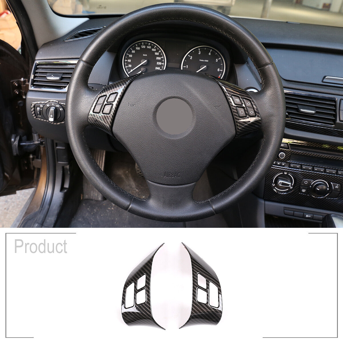 Carbon fiber exterior steering wheel button panel cover trim for 3 E90 (2005-12-) n