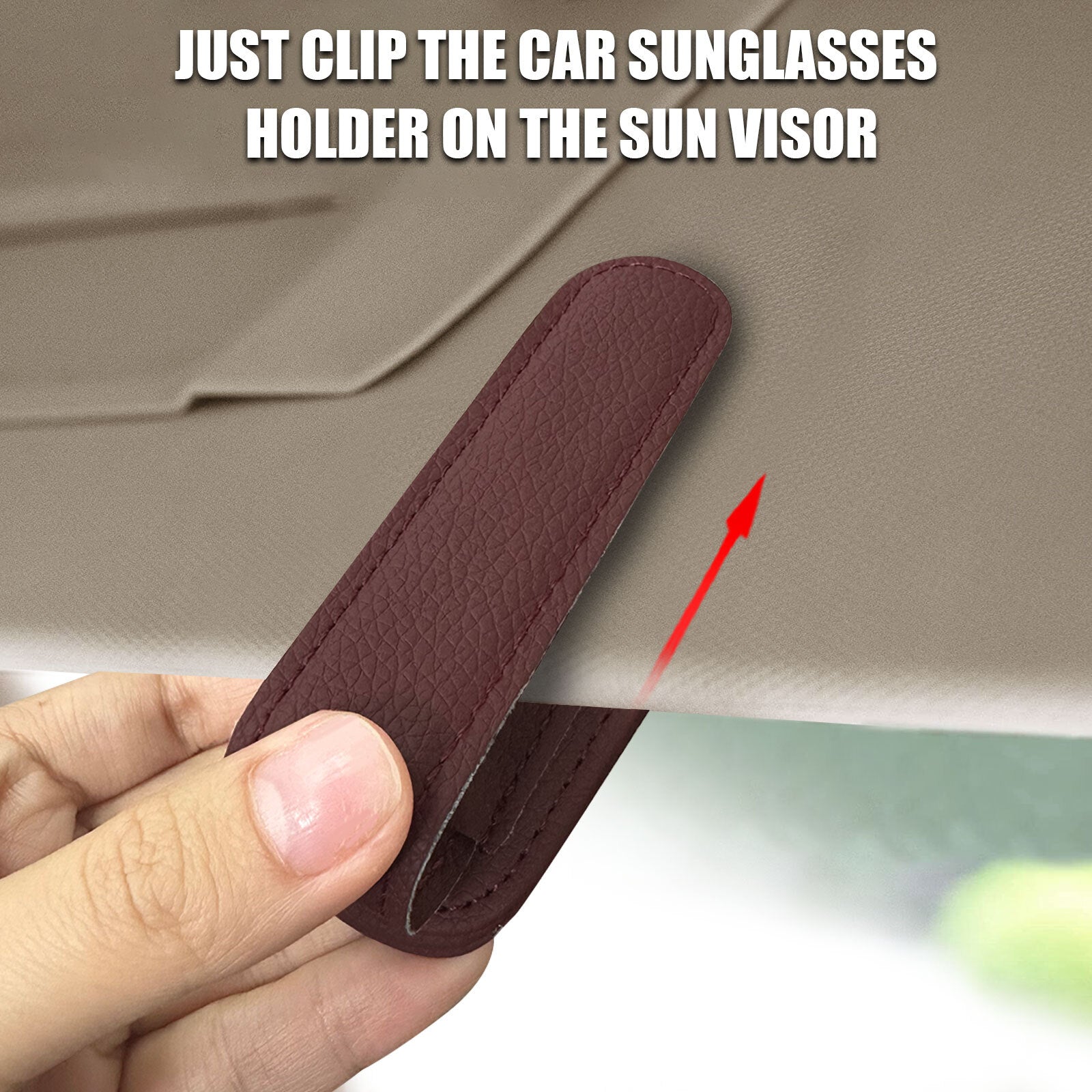 2-Pack Magnetic Red Leather Universal Car Sunglasses Holder and Clip n