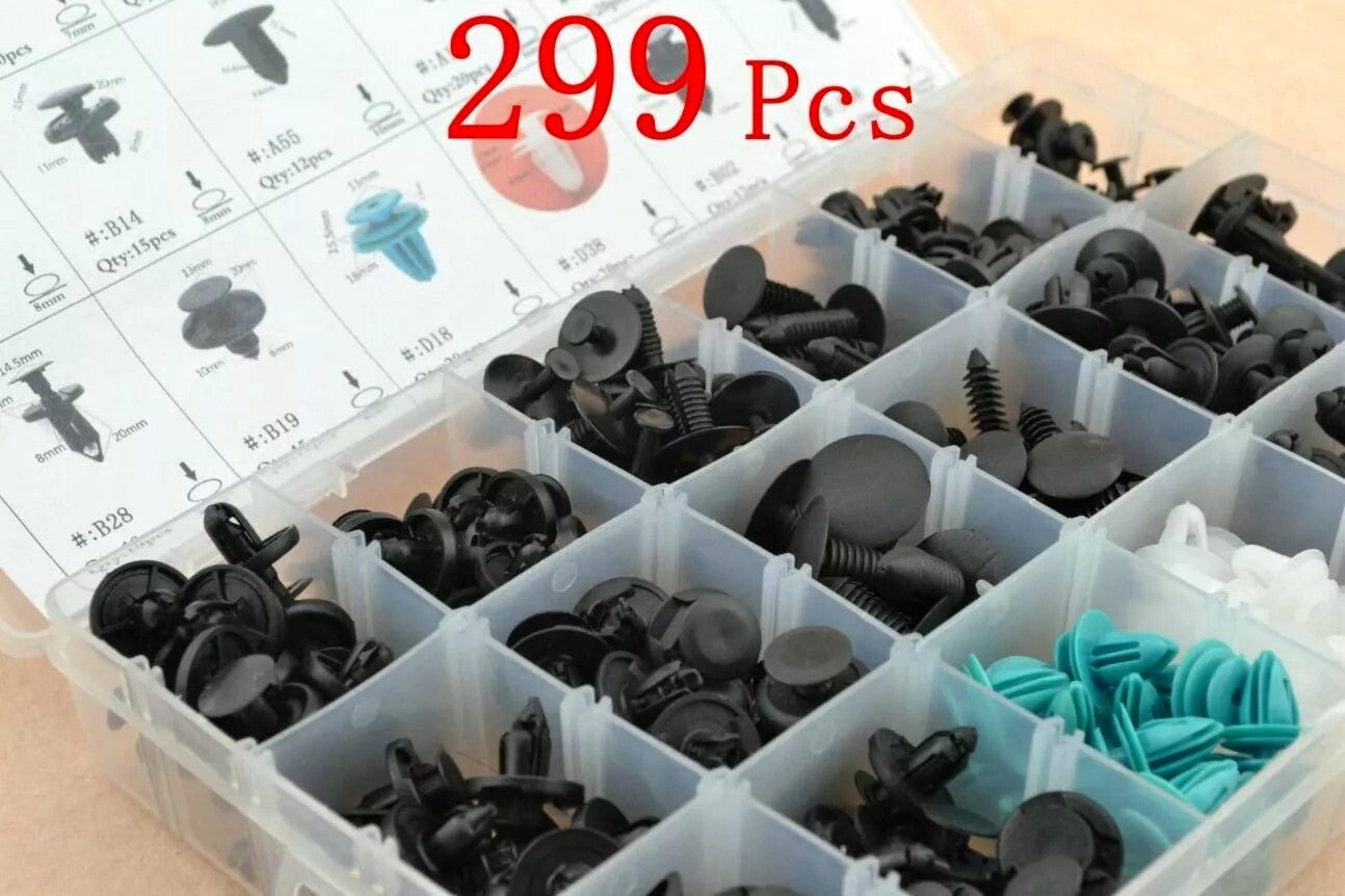 299 Pcs 18 Sizes Body Push Retainer Pin Rivet Trim Clip Assortments Kit