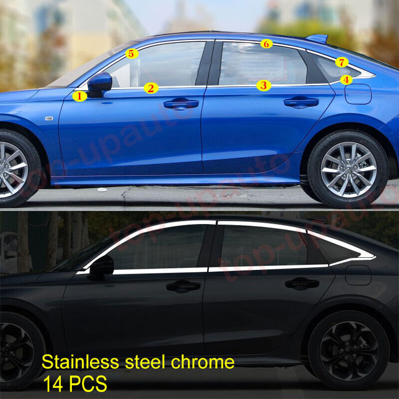 Steel Chrome Window Trim Strip Molding Cover 14PCS for Honda for Civic 2022-2023 B n
