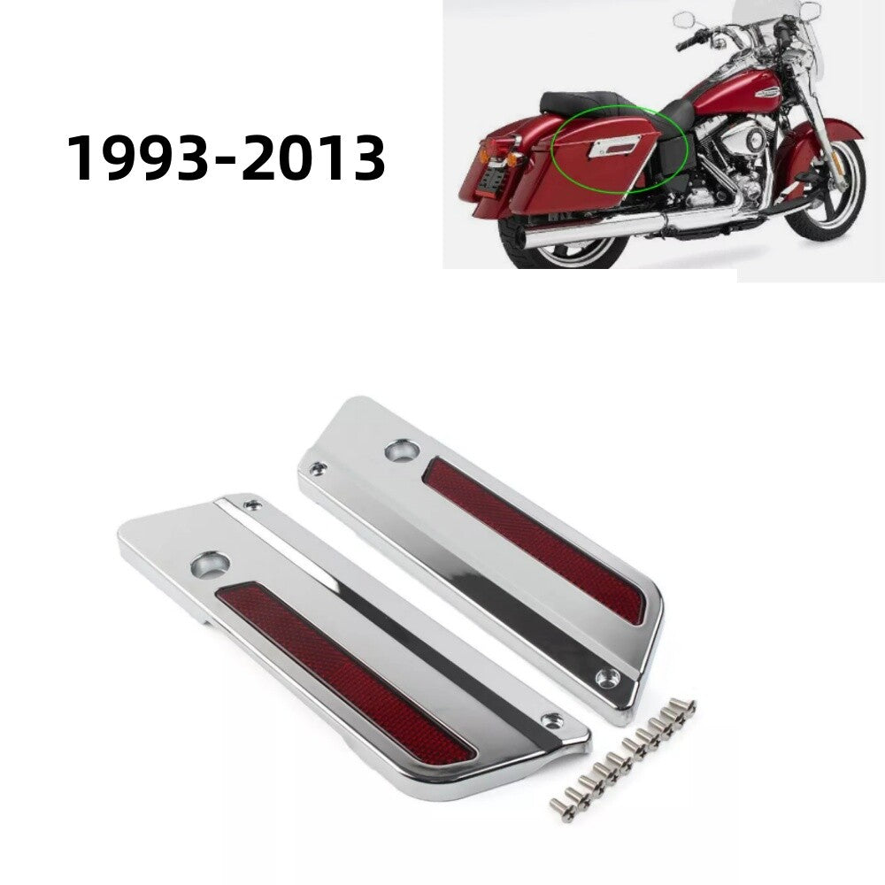 Chrome saddlebag protective latch cover with red reflector for Harley Touring '93-'13- n
