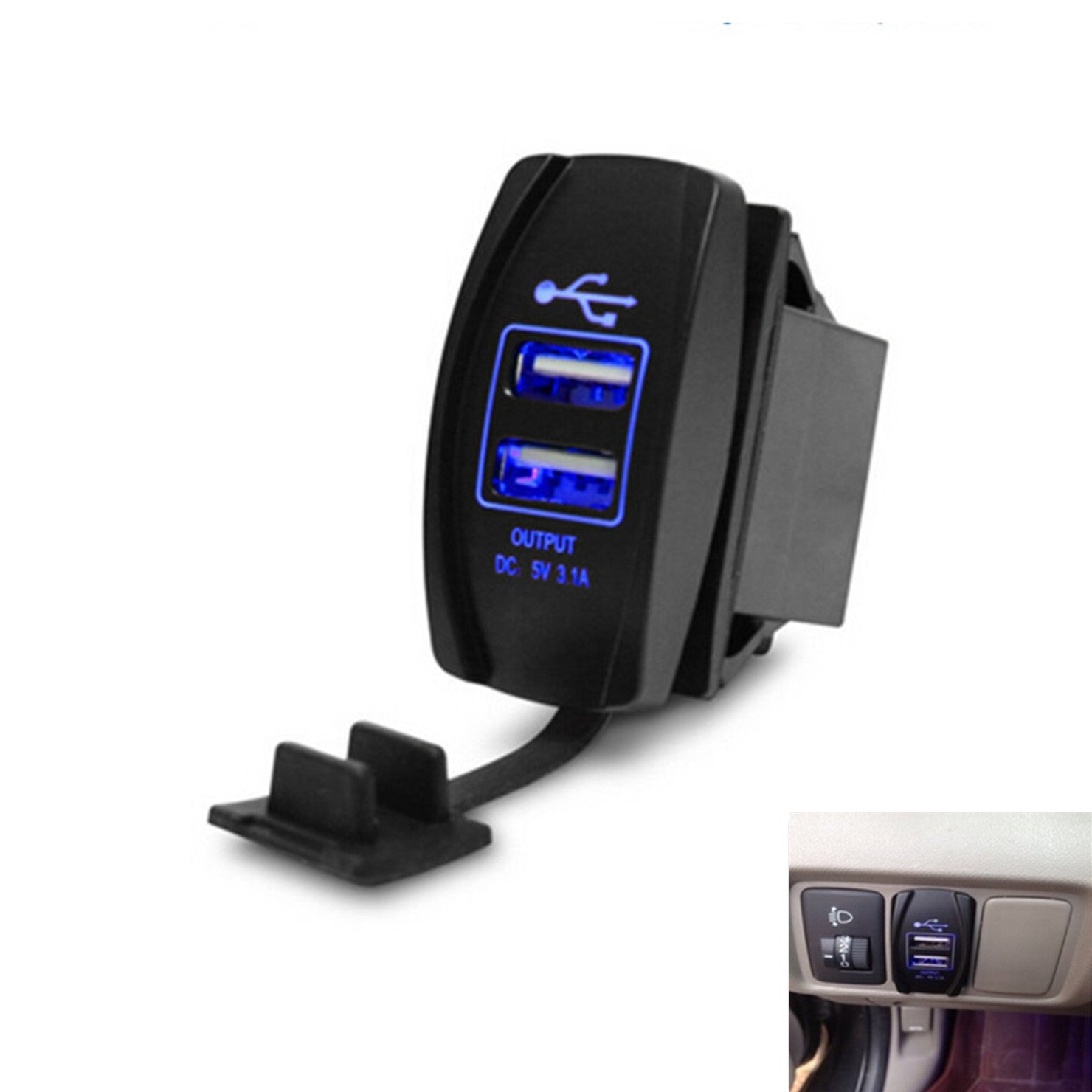 12V Car Motorcycle Boat Charger 2 Port Socket Plug Dual USB Power 3.1A Blue LED