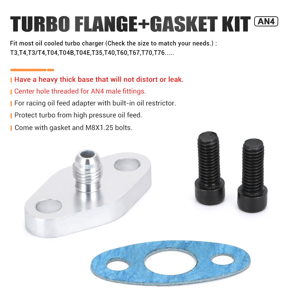 Turbo Oil Feed Inlet Flange Adapter Gasket 4AN AN4 Fitting T3 T4 T04 T35 T60 T70