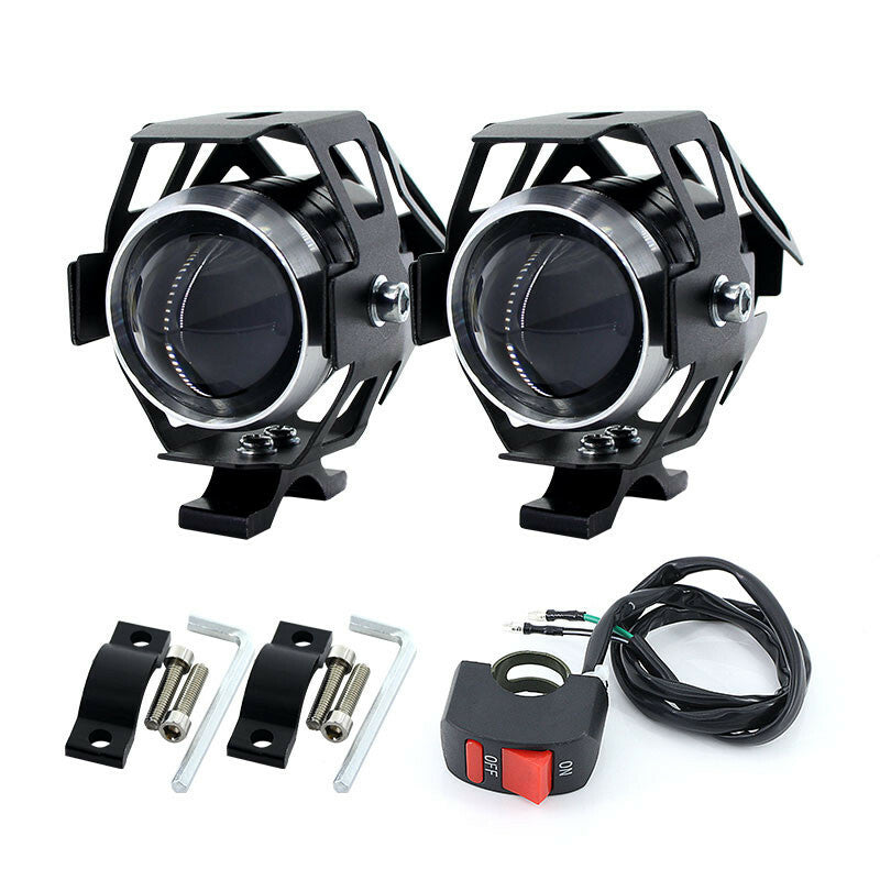 2 PCS Motorcycle Headlight Bulb LED Holder Driving Fog Light Spot Head Lamp