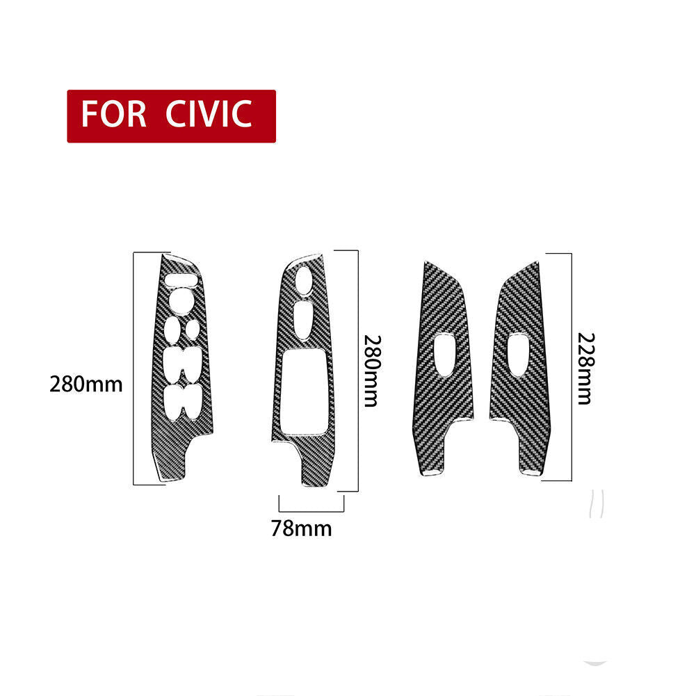 4PCS for Honda for Civic 2006-2011 Carbon Fiber Interior Door Control Cover Trim