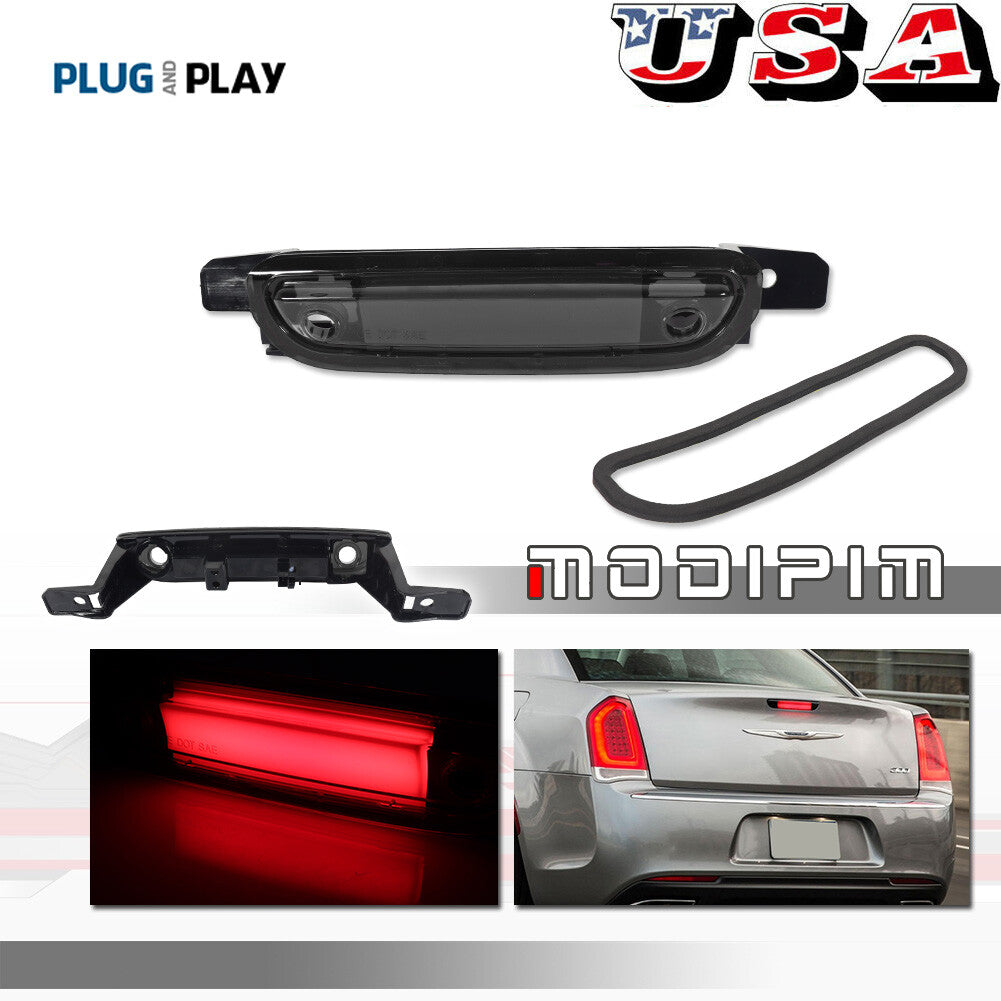 A smoke lens LED rear mounted third brake light suitable for 2015-23 for Chrysler 300- v