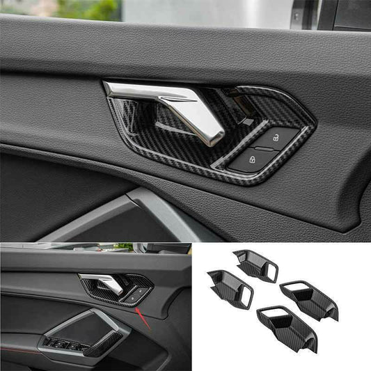 for Audi Q3 2019-21 Carbon Fiber Look Interior Door Handle Bowl Cover Trim 4PCS