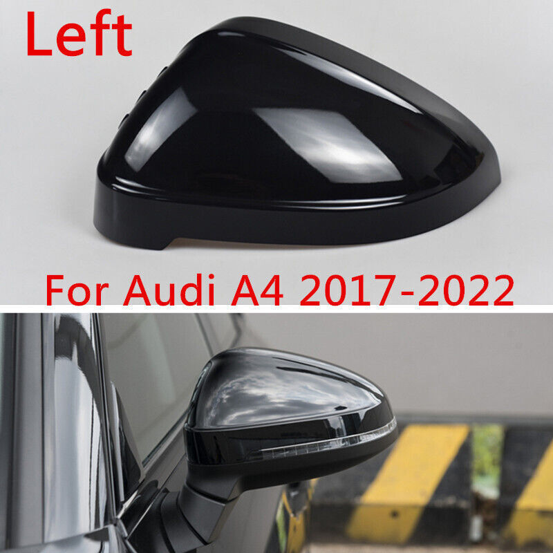 Black Left Side Rearview Door Mirror Cover Shell Cap Fit for Audi A4 2017-2022