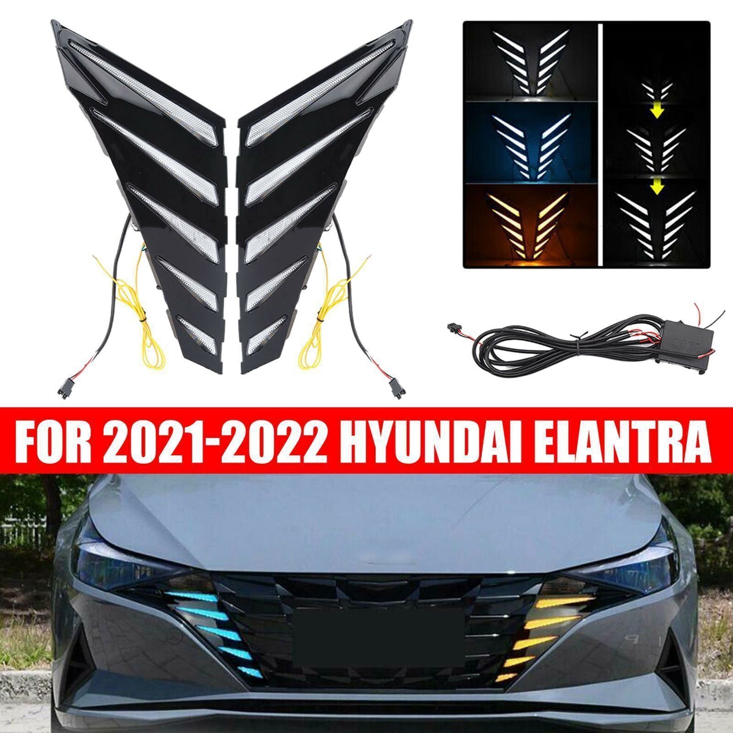 For 2021-2023 for Hyundai for Elantra Front Bumper Grille LED Turn Signal Driving Lamps