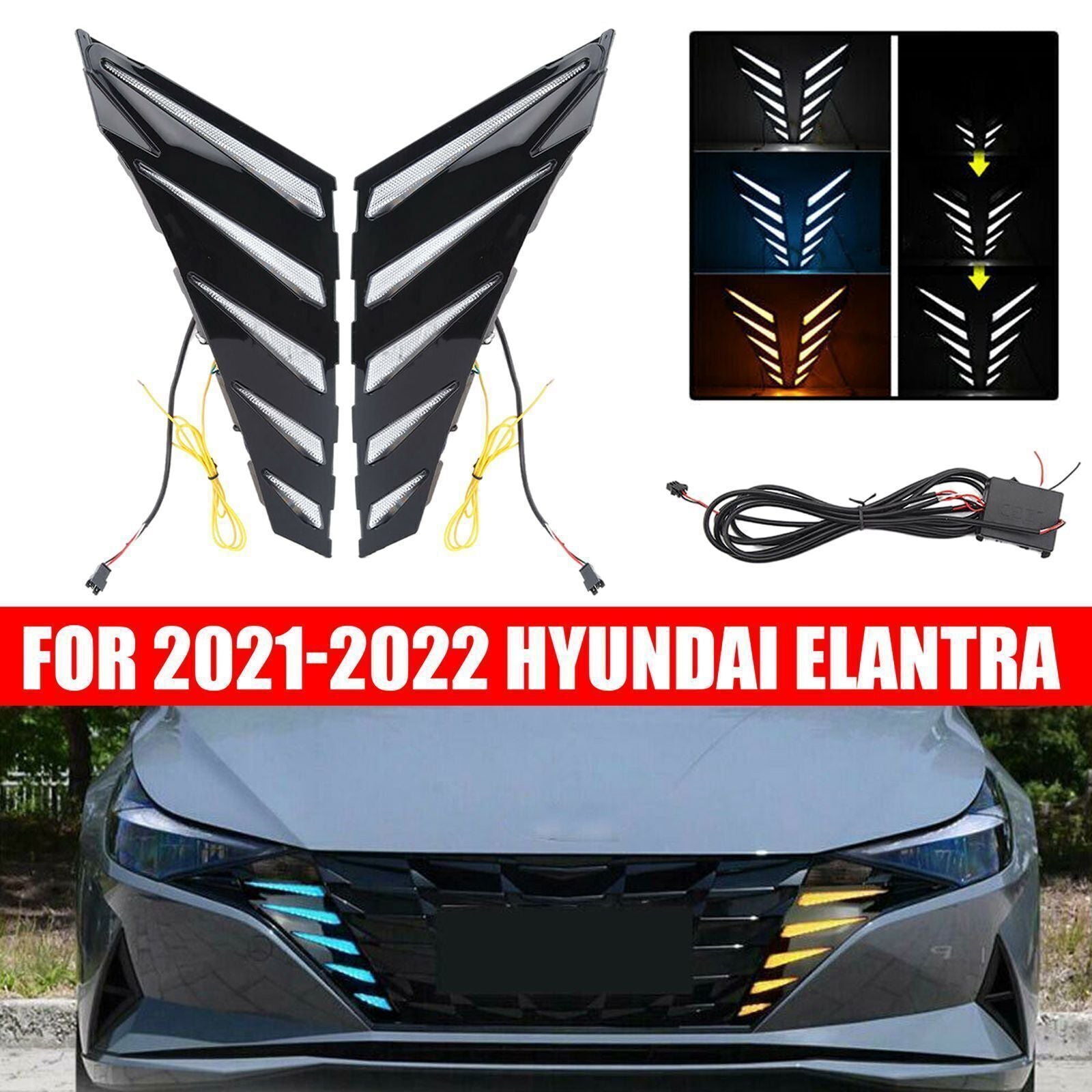 For 2021-2023 for Hyundai for Elantra Front Bumper Grille LED Turn Signal Driving Lamps