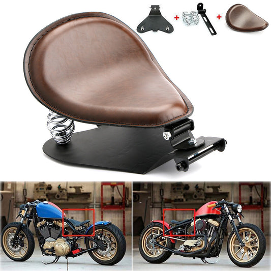 PU leather single for seat + 3-inch spring stand base kit, brown, for Harley Bobber Chopper.